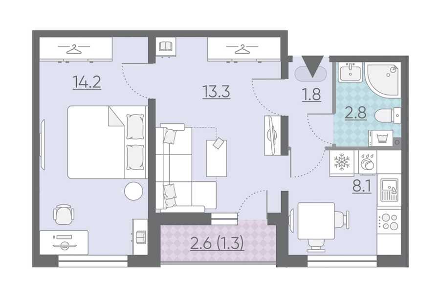 Двухкомнатная квартира в : площадь 41.5 м2 , этаж: 4 – купить в Санкт-Петербурге